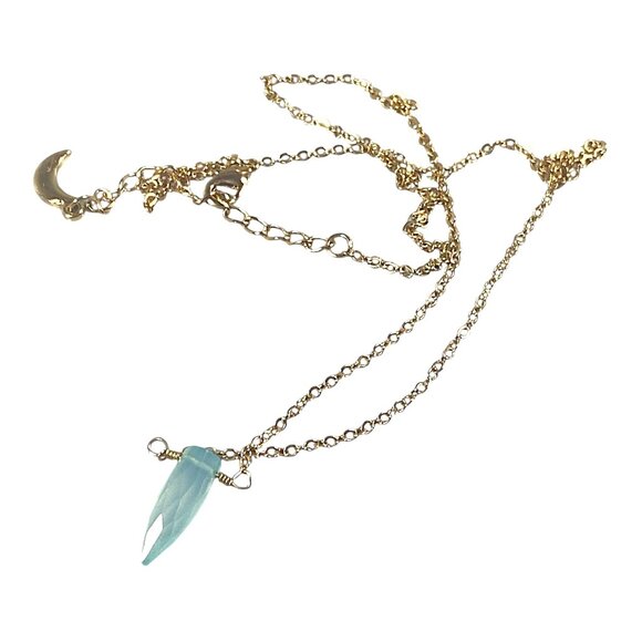 Luna Norte Choker Necklace 17" Gold Plated Blue Chalcedony Pendant Dainty Y2K - Picture 3 of 16